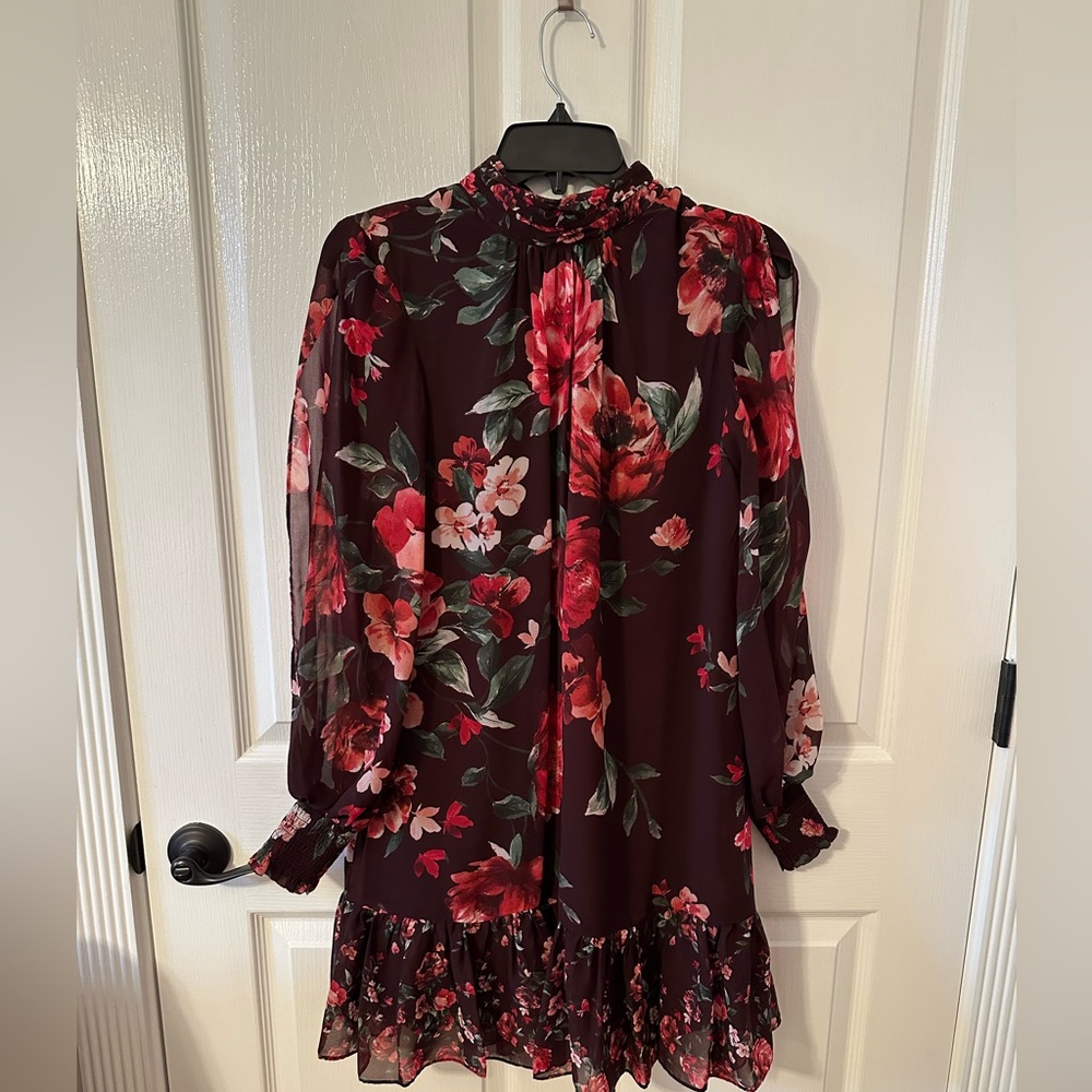 Alex Marie Burgundy Floral Long Sleeve Dress